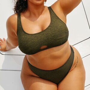 Cupshe Ribbed Keyhole Bralette & High Waist Plus Size Bikini Set Size 0X | NWT